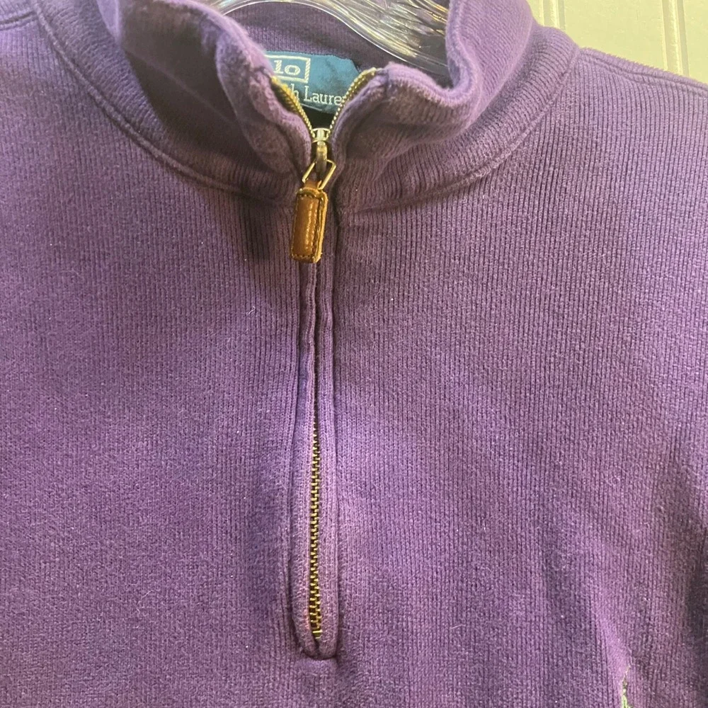 Polo‎ Ralph Lauren Mens XL Purple Cotton Quarter Zip Pullover Sweater Green Logo
